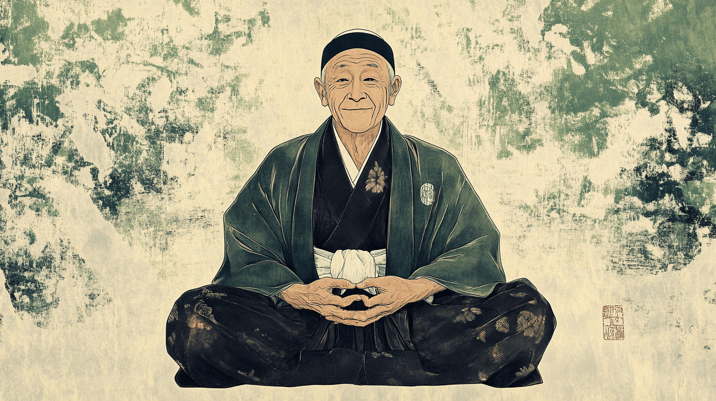 A Matcha tea master sitting, the posture gives the viewer a sense of vitality expressed by the antioxidants in Matcha